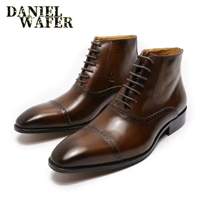 Bottes de rinçage en cuir véritable pour hommes, style cow-boy occidental, confortables et durables pour les occasions spéciales et le quotidien