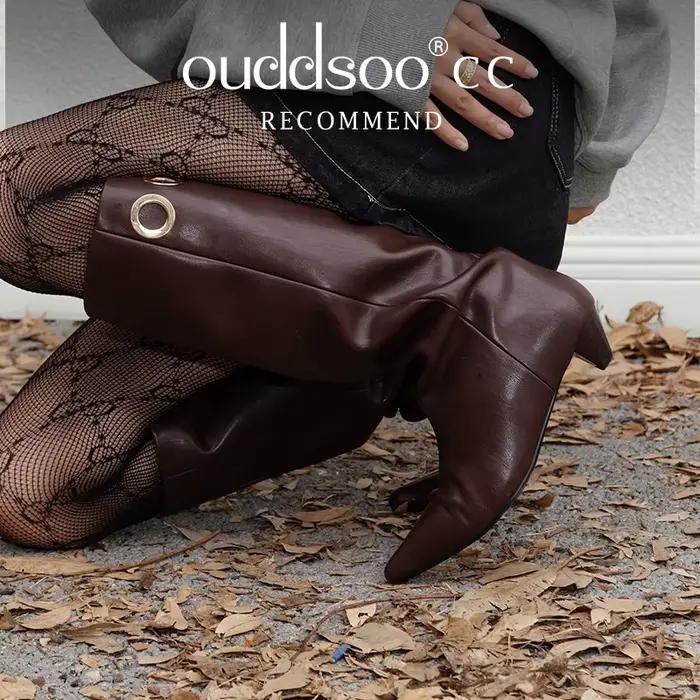 Ods Decor bout pointu genou bottes hautes étrange talon bas sans lacet mode femmes longues