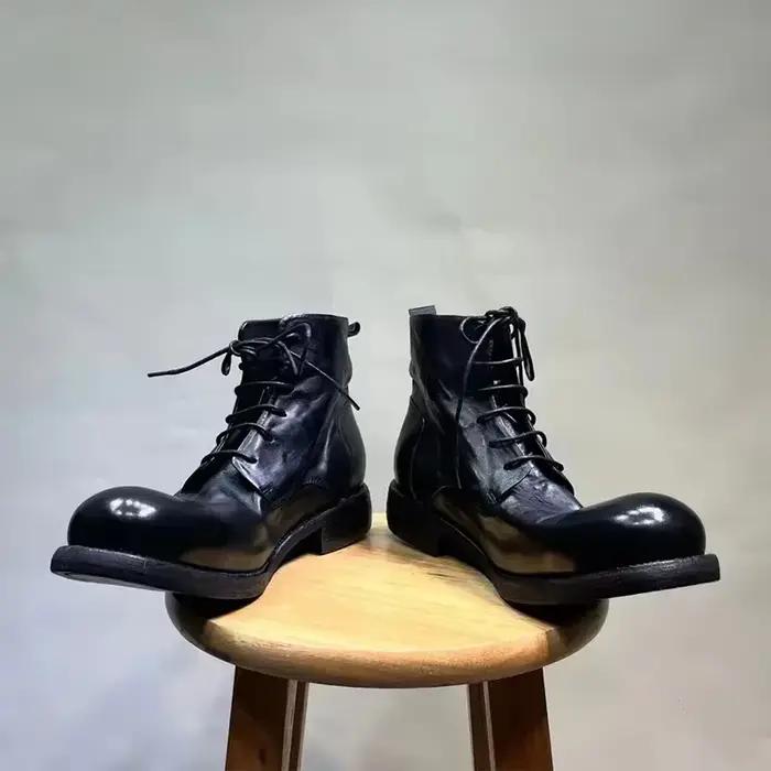 Bottes en cuir rétro lavées pour hommes, chaussures en cuir de cheval faites à la main Goodyear, l'offre elles optiques, taille haute, courtes