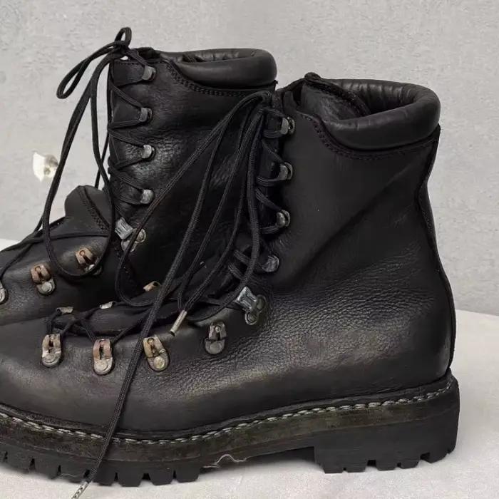 Bottes de moto en cuir véritable pour hommes, chaussures d'alpinisme à lacets en métal, bottes de randonnée occidentales mi-mollet pour l'extérieur