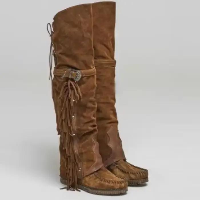 Mode bohême genou longueur femmes bottes personnalité ethnique