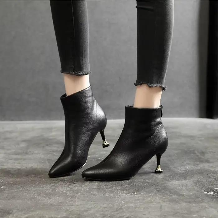 Bottines d'hiver noires à talon haut pour femmes, pointure 31-43, petites tailles 31 32 33, bout pointu, talon aiguille