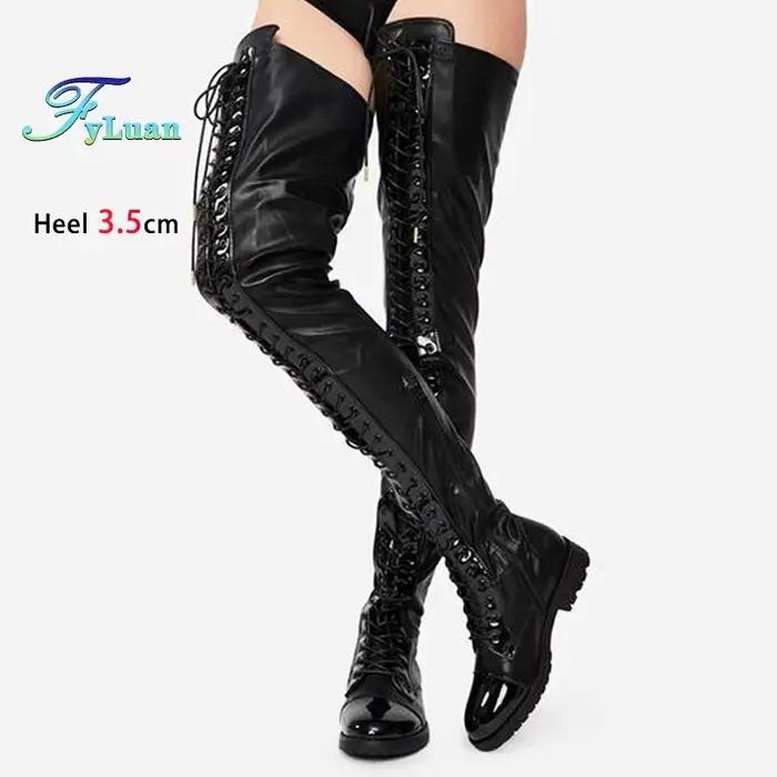 Bottes élastiques au dessus du genou pour femmes, talons épais de 2026 CM, longues, cuissardes hautes à lacets, chaussures de chevalier, automne hiver, 3.5