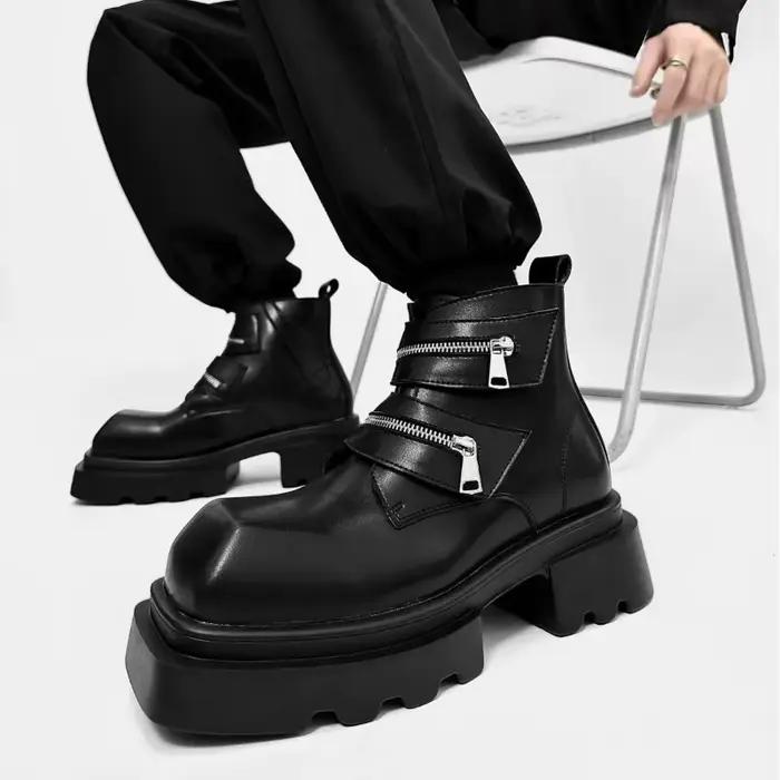 Bottes derby homme 2026 élégantes style punk rock bottes de chevalier cuir semelle épaisse pour homme occasions spéciales