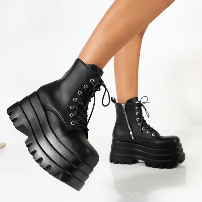 Bottes de moto gothiques à plateforme épaisse pour femme