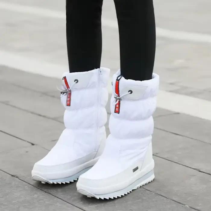 Mode chaud femmes botte femmes bottes de neige plate-forme bottes d'hiver imperméable bottes antidérapantes en peluche fourrure mi-mollet botte Botas Mujer