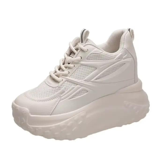 Femmes creux talons hauts 10cm baskets épais décontracté automne printemps plate-forme compensée haute couture respirant femmes été maille chaussures