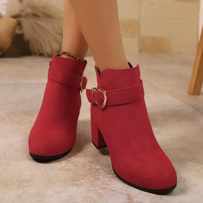 Chaussures courtes à talons pour femmes, bottines à bout rond, Chic et élégantes, grande taille, chaudes et confortables, vente automne et hiver