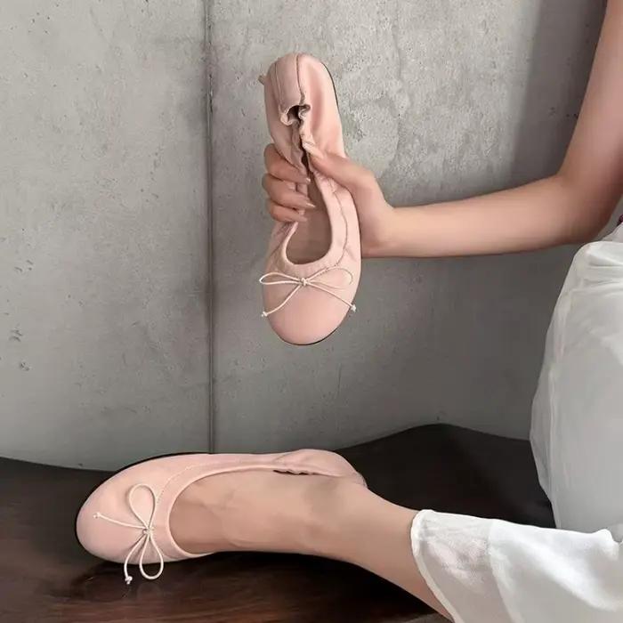 Chaussures de ballet élégantes rétro rouges à nœud papillon 2026 pour femmes, mocassins plats souples pour femmes, chaussures de ville polyvalentes, Zapatos Mujer