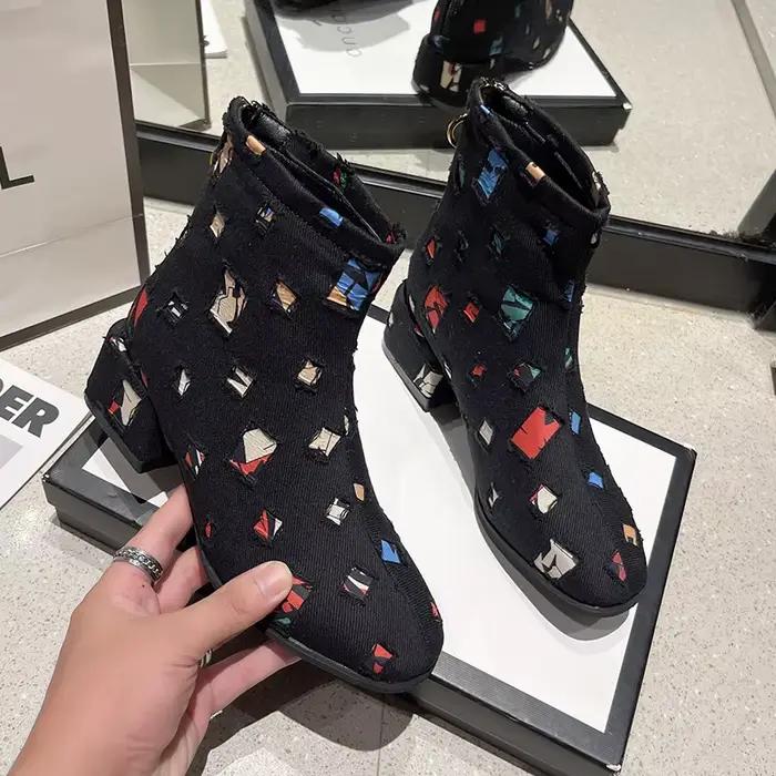 Femmes bottines Denim bleu talons hauts chaussures automne 2025 tendance concepteur Chelsea bottes grosses pompes robe de marche Zapatos Mujer