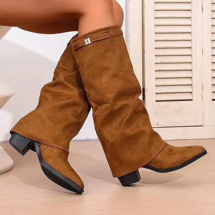 Bottes de cavalier en cuir PU bout pointu talon carré haute cheville pour femmes automne hiver style britannique casual polyvalente