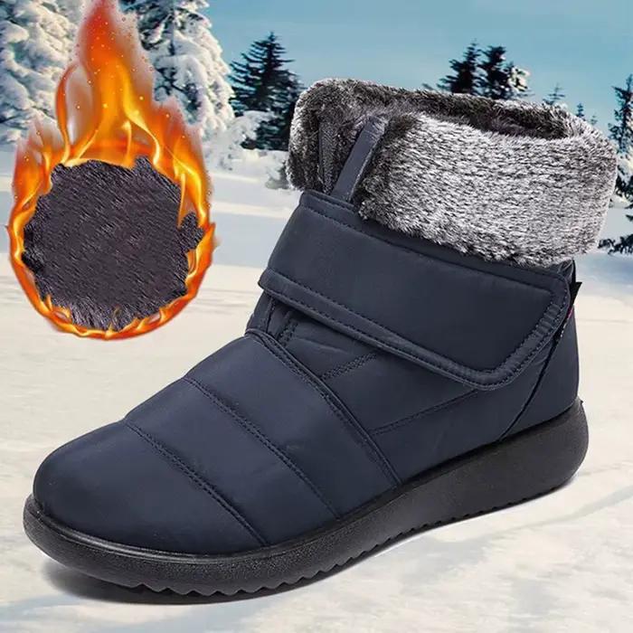 Bottes de neige élégantes en caoutchouc avec doublure en peluche courte pour femmes, résistantes à l'eau, bout rond, talon bas, style moderne, bottes de neige KUIDFAR pour hiver