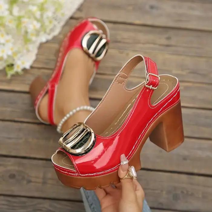 Sandales à talon carré et bout ouvert pour femmes, chaussures d'été à plateforme 2026, à semelle épaisse avec boucle métallique, à enfiler