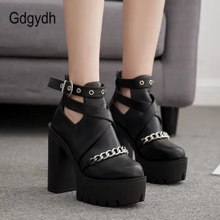 Gdgydh – bottines avec chaîne pour femmes, chaussures à talons hauts carrés et à fermeture éclair, Punk, plate-forme, 42, mode printemps automne