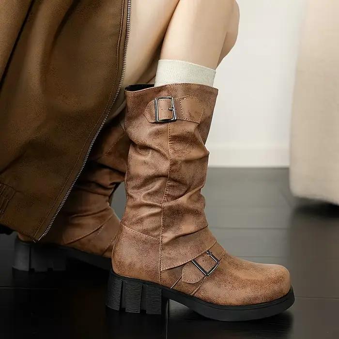 Chaussures gothiques plissées à bout rond pour femmes