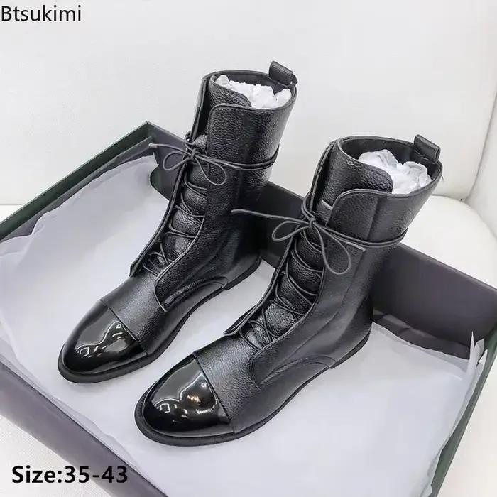 Nouvelles Bottes Décontractées à Talon Plat pour Femmes 2026 en Cuir PU
