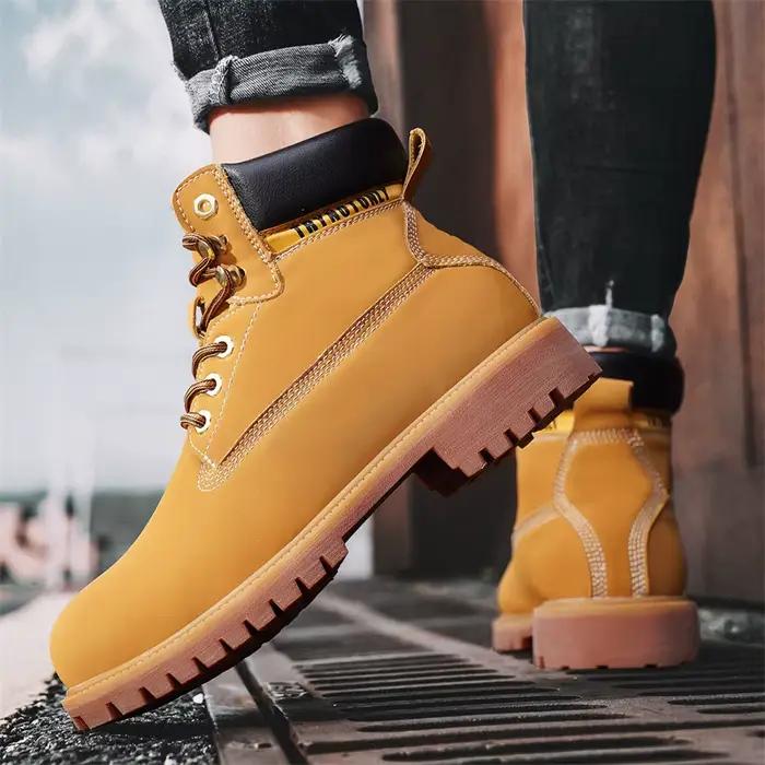 Bottes jaunes en cuir de vache pour homme et femme style de rue design classique bottes décontractées mi-mollets bottes militaires respirantes printemps automne occassions romantiques et quotidiennes