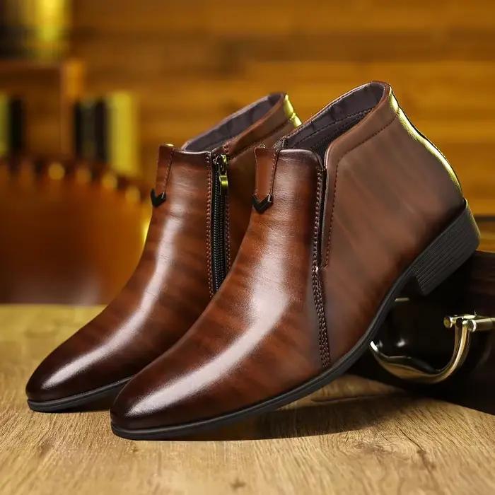 Bottines rétro en cuir pour hommes, bottes de luxe à la mode, avec fermeture éclair, étanches pour printemps et automne, bottes Chelsea grandes tailles