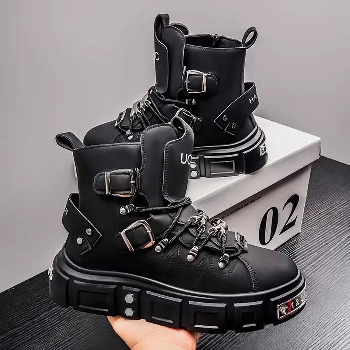 Bottes montantes pour hommes avec doublure en tissu, offrant un confort optimal, respirantes et fraîches, adaptées à la randonnée, au camping et au streetwear urbain, double usage pour le sport et les