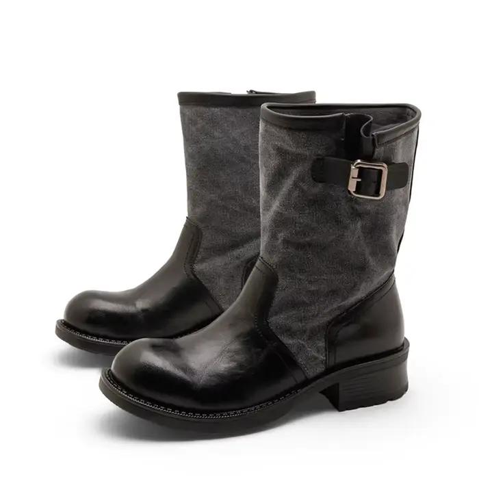 AIYUQI Bottines et bottes courtes pour femmes, bottes de moto antidérapantes, bottes en toile respirantes de style britannique pour femmes