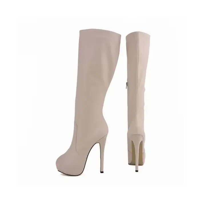 Bottes longues au-dessus du genou pour femmes, chaussures à plateforme pour dames, talons hauts Parker ronds, châssis aiguille, cuir Super 256, sexy, hiver, 14cm