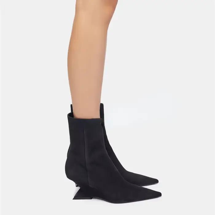 Nouvelles Bottines à Talon Compensé pour Femme 2026 – Mode, Bout Pointu, Fermeture Éclair Latérale, Talon Triangulaire Sexy, en Cuir Souple Extensible