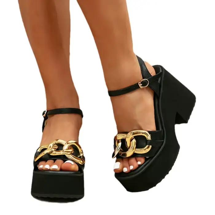 2025 NOUVELLES Chaussures À Plateforme Talons Grossés Pour Femmes Boucle En Métal Gladiateur Sandales Talons Hauts Dames Summe Pantoufle Zapatos De Mujer