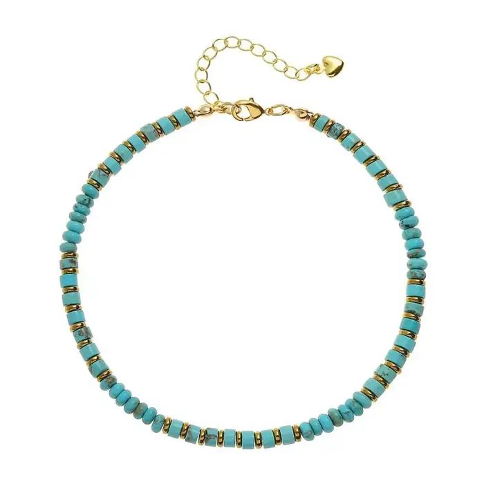 Bracelets de cheville en pierre naturelle, perles turquoise Boho de plage d'été faites à la main pour femmes et adolescentes, bijoux de pied, cadeau pour elle