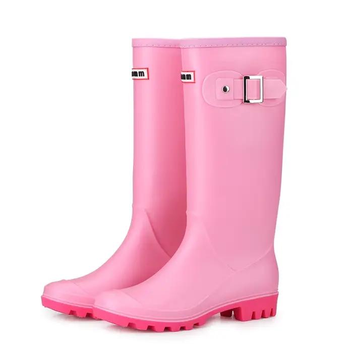 Bottes d'eau au genou pour femmes, tube long, chaussures imperméables de haute qualité, bottes de pluie en caoutchouc PVC, mode chaude, 2022