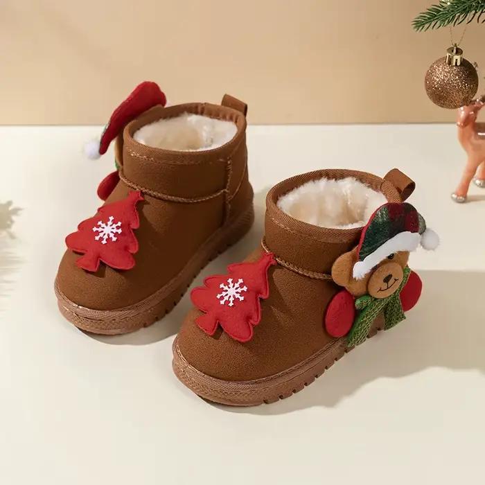 Bottes de neige pour enfants, cadeau de noël, bottes courtes avec fourrure épaisse et chaude, bottines d'hiver pour garçons et filles, bout rond, souples, nouvelle collection 2025