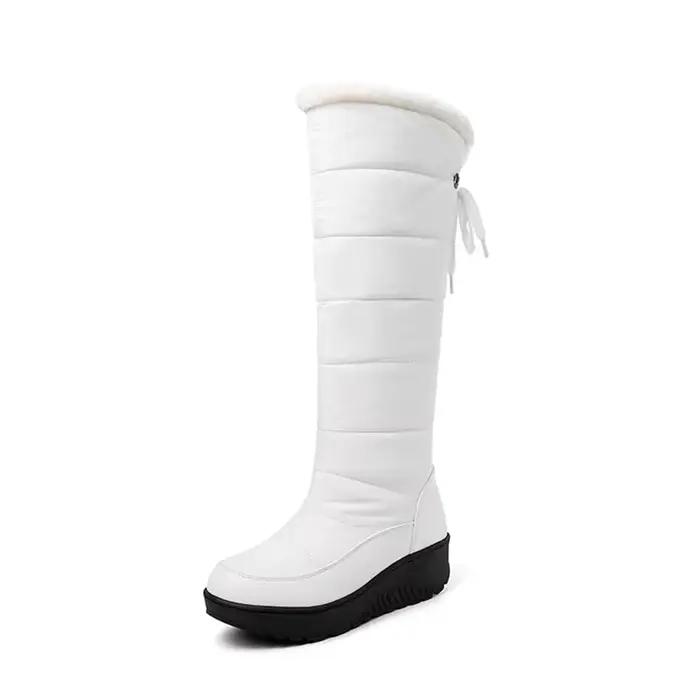 BLXQPYT bottes de neige femmes chaud vers le bas épais fourrure peluche blanc noir dames coton espace genou