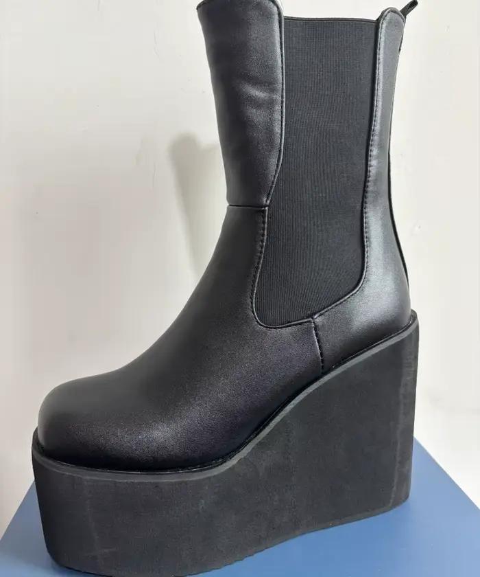 Bottes de rinçage à plateforme pour femmes, compensées noires et blanches, talons hauts, bottes gothiques décontractées, chaussures imperméables pour femmes, automne, hiver