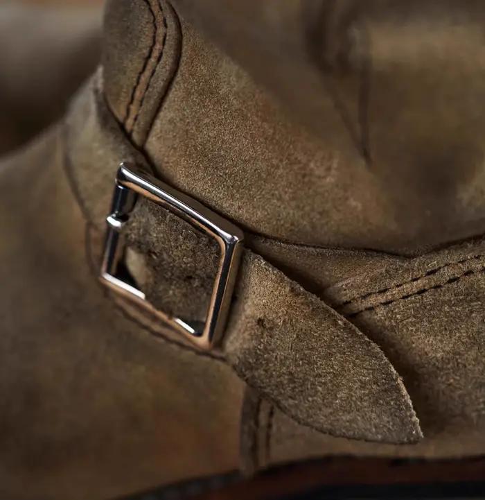 Bottes de travail vintage faites à la main en daim kaki pour hommes et femmes, chaussures d'ingénieur, bottes de moto rétro américaines, bottes mi-mollet délavées