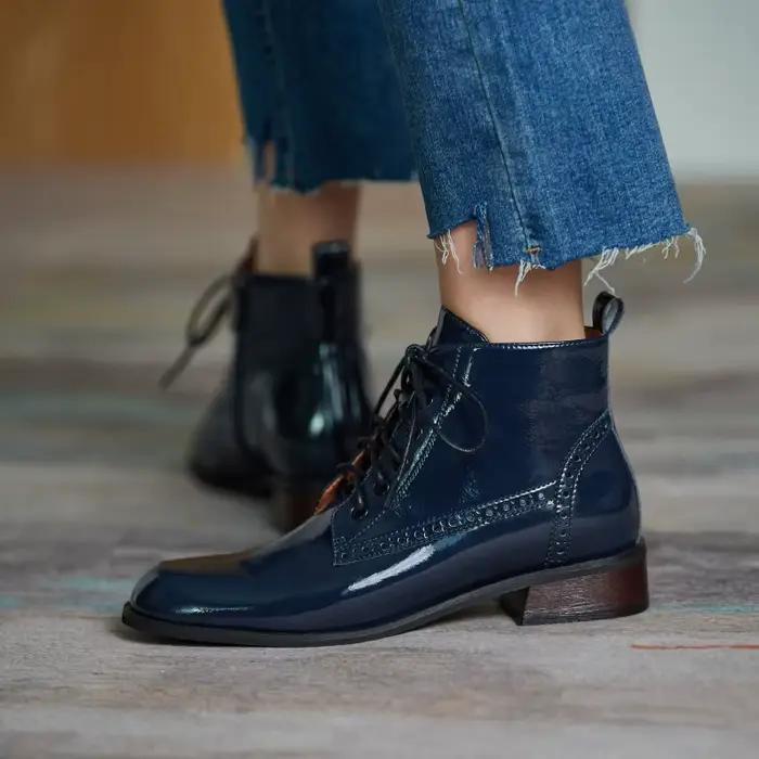 Bottines en cuir véritable pour femmes