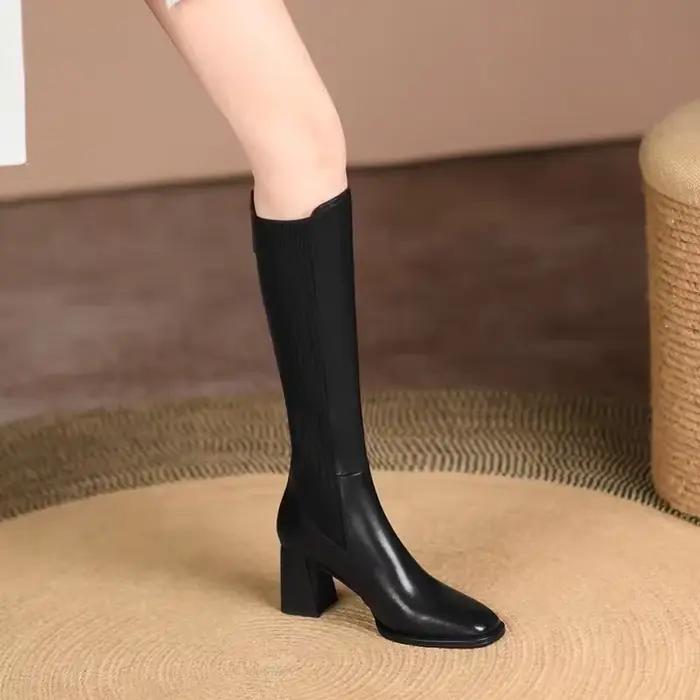 Femmes bottes noir mode talons hauts 40-43 grand pointu genou