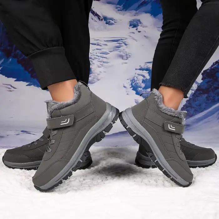 Bottes de neige pour femmes en peluche courte doublure, chaussures d'hiver confortables, étanches, hautes, à lacets, talons plats, pour les promenades et les randonnées hivernales