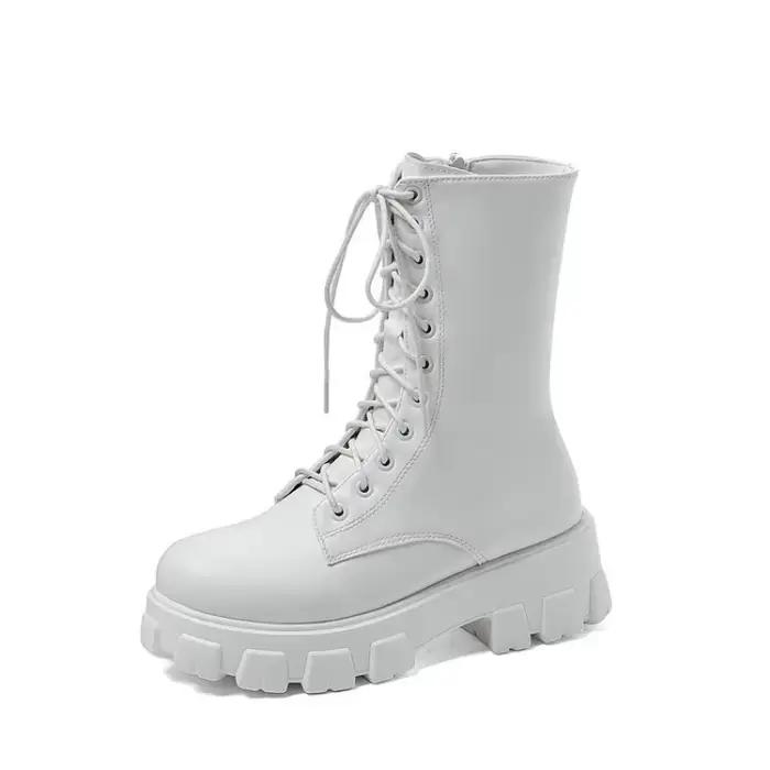 Bottes mi-mollet style anglais pour femme, plateforme, grande taille, printemps-automne