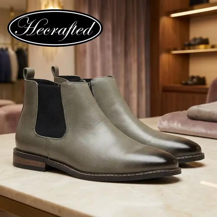 Bottines HECRAFTED décontractées en cuir pour homme, bottes confortables et élégantes pour les saisons printemps et automne, bottes chelsea avec semelles en caoutchouc et EVA, disponibles en blanc, bleu, rouge et vert