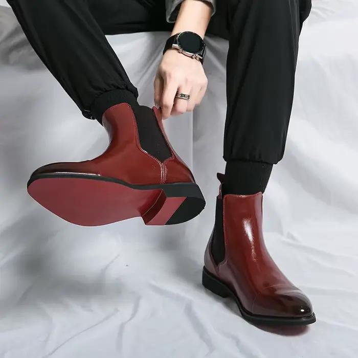 Bottes à bout pointu pour hommes, chaussures montantes en cuir, bottes Chelsea décontractées anglaises, confortables, à la mode, automne et hiver