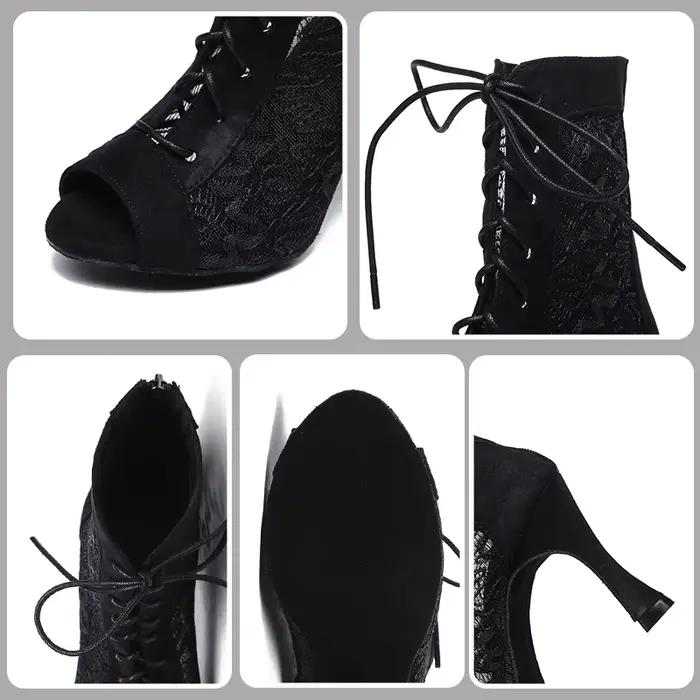 SWDZM femmes chaussures de danse dentelle bottes de salon haut noir Jazz chaussure