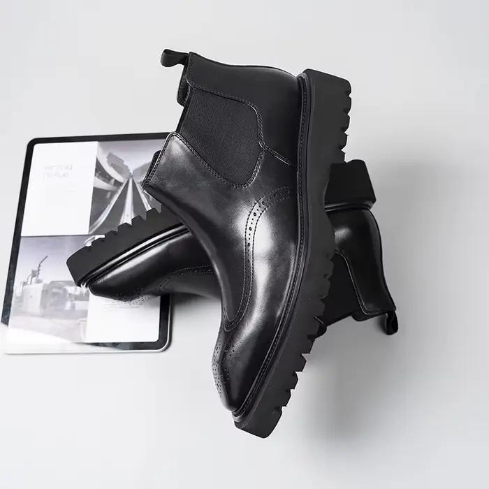 Bottes montantes élégantes en cuir pour hommes, chaussures de qualité supérieure faites à la main de Style britannique au Design sculpté