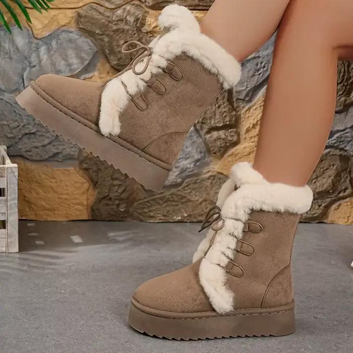 Bottes de neige rétro fourrées pour femme 2026, chaudes et épaisses en coton avec doublure polaire, style romain à enfiler
