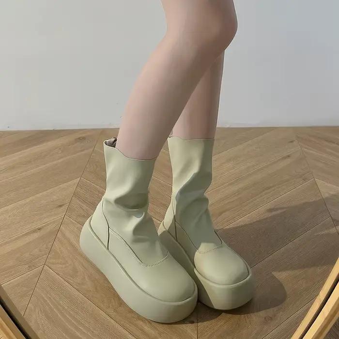 Bottes de rinçage épaisses vintage pour femmes, chaussures à plateforme imperméables, chaussures d'extérieur décontractées pour femmes, mode moderne, haute qualité