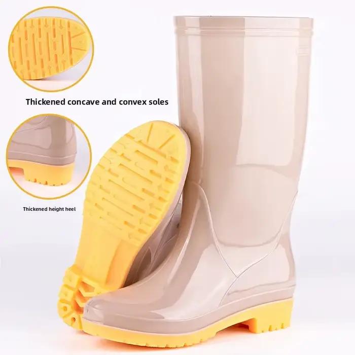 Bottes de pluie mi-mollet pour femmes, antidérapantes, imperméables, pour le travail en cuisine, chaudes, en plastique, chaussures à talon bas pour adultes