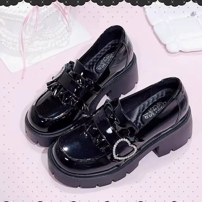 Mocassins à talons carrés pour femmes, chaussures à plateforme en cuir verni, escarpins pour femmes avec décorations métalliques, chaussures de soirée élégantes et sexy, Zapatos