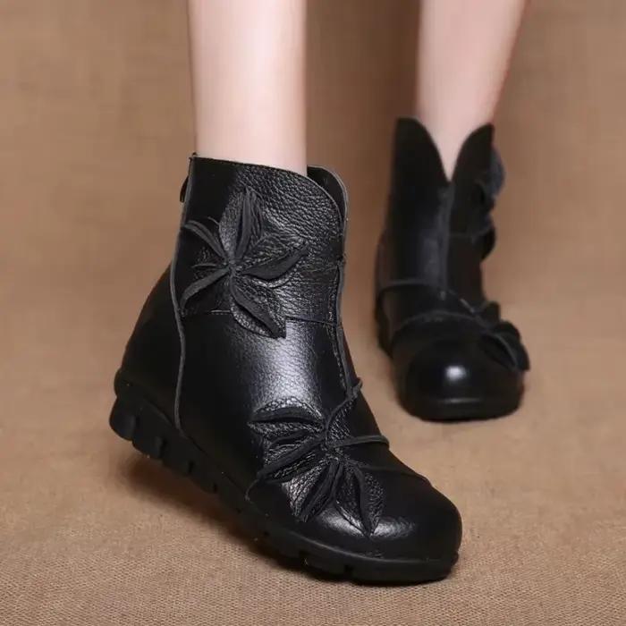 2025 bottes à plate-forme femmes à la main en cuir véritable bottines dames chaussures doux rétro chaussures à semelles compensées pour les femmes
