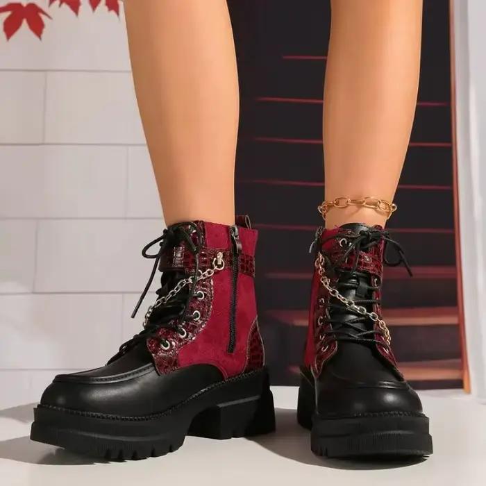 Bottes punk décontractées en cuir synthétique étanches avec talon carré pour femmes style de rue printemps automne