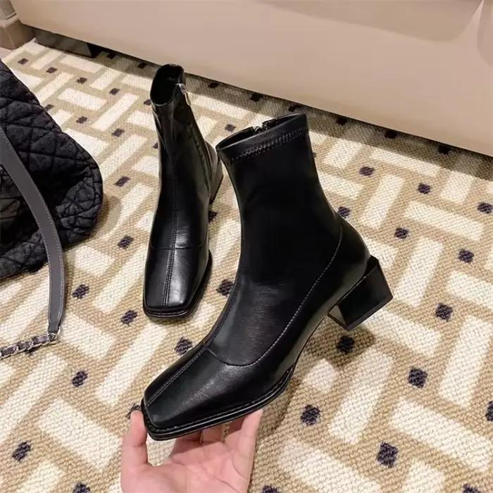 Bottes courtes à bout carré pour femmes, bottes à talons épais, amincissantes, à la mode et décontractées, nouvel arrivage, 2025