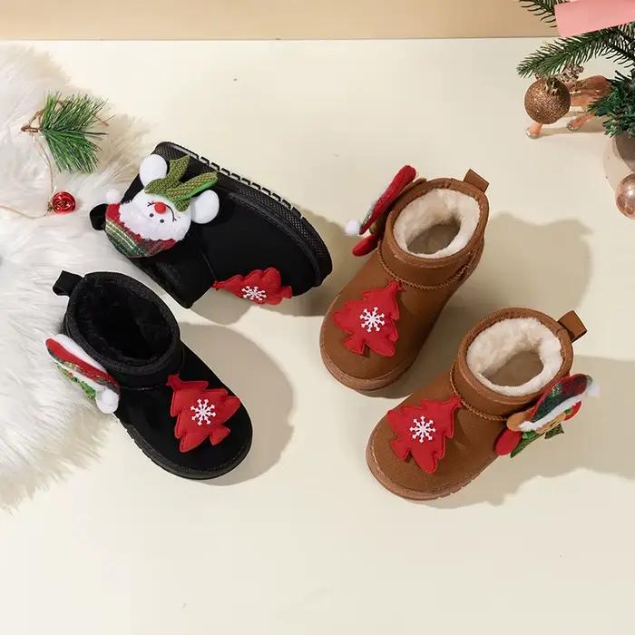 Bottes de neige pour enfants, cadeau de noël, bottes courtes avec fourrure épaisse et chaude, bottines d'hiver pour garçons et filles, bout rond, souples, nouvelle collection 2025