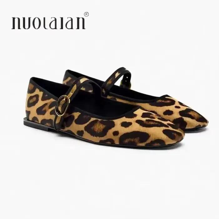 Chaussures décontractées femme imprimé léopard 2026 – Ballerines plates Mary Jane à enfiler pour l'été